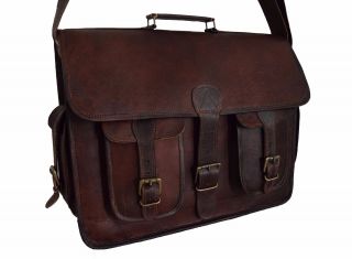L To Xl Mens Brown Leather Vintage Laptop Briefcase Messenger Bag Business Case