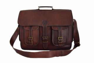 L TO XL Mens Brown Leather Vintage Laptop Briefcase Messenger bag Business Case 2