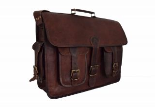 L TO XL Mens Brown Leather Vintage Laptop Briefcase Messenger bag Business Case 3
