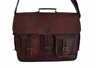 L TO XL Mens Brown Leather Vintage Laptop Briefcase Messenger bag Business Case 5
