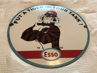 Vintage Esso Gasoline Porcelain Sign,  Pump Plate,  Gas Station,  Tiger,  Motor Oil