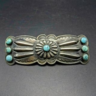 Stunning Vintage Navajo Hand - Stamped Sterling Silver Turquoise Pin/brooch