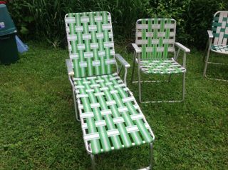 Vintage Outdoor Lawn Chairs Green Webbed Aluminum Folding Chair