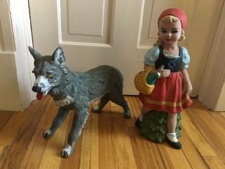 Vintage Rare Large Little Red Riding Hood Wolf 1960’s Heissner Garden Gnome Pvc