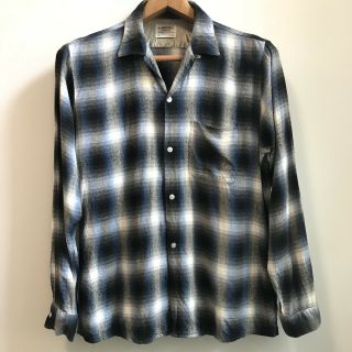 Vintage Arrow Chevella Mens Rayon Shadow Plaid Loop Collar Shirt Rockabilly Sz L