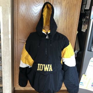 Vintage Iowa Hawkeyes Starter Jacket Size Mens Xl Winter Coat - One Hole & Stains