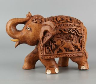 Chinese Exquisite Hand Carved Wood Elephant Statue