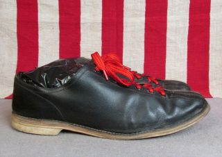 Vintage 1960s Mens Black Leather Bowling Shoes Double - Toe Front Size 10.  5 2