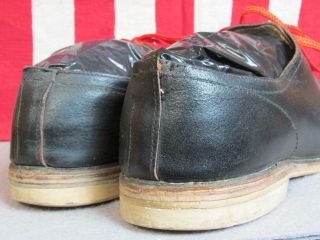 Vintage 1960s Mens Black Leather Bowling Shoes Double - Toe Front Size 10.  5 3