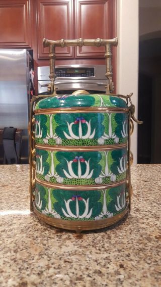 Vintage Ceramic Tiffin,  Hand Painted Tiffin Or Food Carrier Or Lunch Box