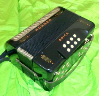 RARE MADE IN GERMANY BLACK G/C DIATONIC HOHNER ERICA BUTTON ACCORDION 2