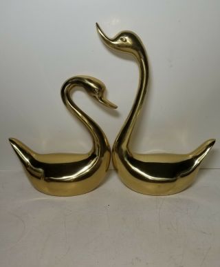 Set of 2 large Solid Brass Swans Geese Vintage Mid Century 13 