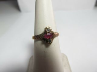 Victorian 10k Solid Rose Gold Ring With Natural Ruby And Moonstones.