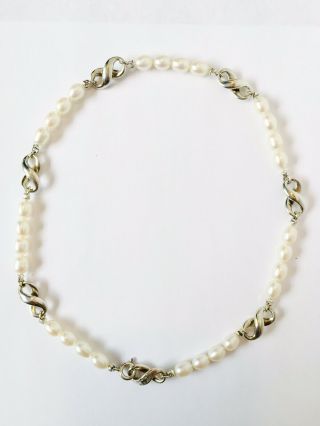 Rare Vintage Tiffany & Co.  Sterling Silver & Pearl Infinity Necklace 16 
