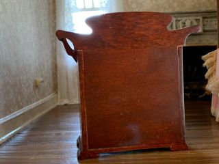 Vintage Miniature Dollhouse Artisan Cherry Wood Water Basin Stand Towel Holders 7