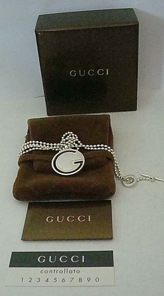 Vintage Authentic Gucci Silver " G " Pendant And Boule 20.  5 Inch Chain Boxed