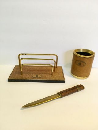 Caracciola Gold Pfeil Goldpfeil Leather Letter Brass Opener Rack Pen Cup Vtg