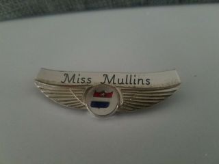 United Airlines Stewardess Wings Vintage Name Tag 1963 - 1968 Miss.  Mullins