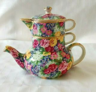 Vintage Royal Winton " Julia " Chintz Stacking Teapot Creamer Sugar