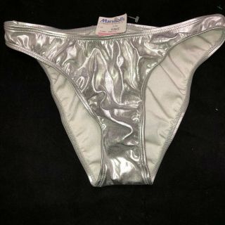 Vintage Nwt Carabella Second Skin Satin Bikini Panties Silver Glossy Large 14
