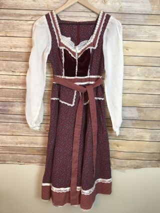 Vintage Hippie Gunne Sax Dress Bohemian Floral Peasant Prairie Corset Dress Sz 7