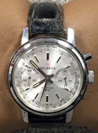Vintage Men ' s Helbros 17J Invincible Chronograph Watch,  Resto or Parts,  NR 2