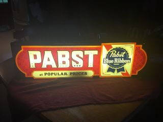 Vintage Pabst Blue Ribbon Plastic Beer Metal Light Sign 36” X 10”