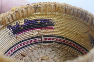 Vintage Nootka Tribal Fine Woven Cabinet Basket With Lid - Canoe Design 11