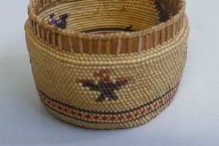Vintage Nootka Tribal Fine Woven Cabinet Basket With Lid - Canoe Design 9