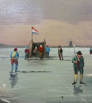 Vintage Dutch Winter Lake Scene Landscape Oil Painting Signed Breedveld 3
