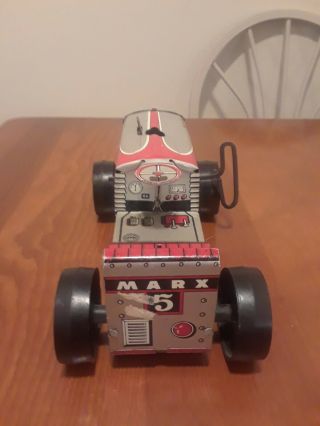 Vintage Marx Tractor Number 5 Red And Silver Wind Up Tin Toy