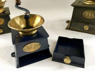 PRISTINE Antique U.  K.  English E & T CLARK ' S COFFEE MILL No.  0 Iron,  Brass Grinder 4