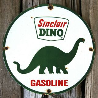 Sinclair Dino Gasoline Vintage Porcelain Enamel Gas Pump Plate Oil Metal Sign