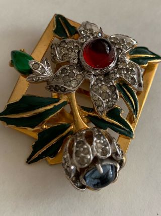 Vintage 1940s Coro Craft Open Back Jelly Belly & Rhinestones Flower Pin Fur Clip