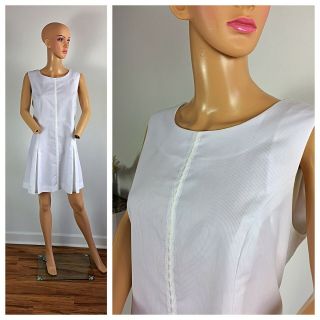 Vtg 50s Tennis Dress Greenwich June Marks Micro Mini Mod Twiggy White Dress Xl