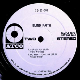 BLIND FAITH w/ERIC CLAPTON 1st ALBUM RARE ORIG ATCO WHITE LABEL PROMO LP SHRINK 8