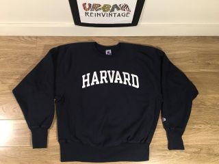 Rare Vintage Champion Harvard Crewneck Sweatshirt Sz L Navy Reverse Weave