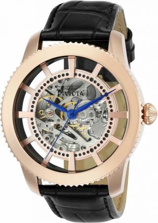 Mens Invicta 23639 Objet D Art Automatic Skeleton Dial Leather Strap Watch