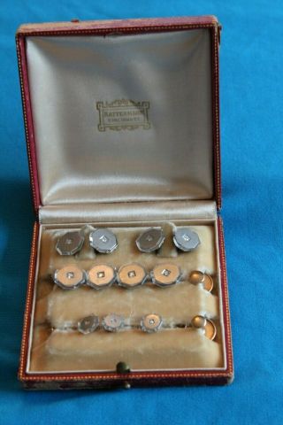 Antique 9 Piece Cufflinks & Shirt Stud Set In Orig Box - Rattermann Cincinnati