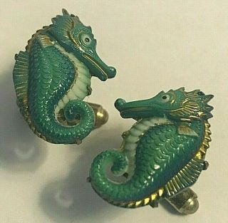 Vintage Toshikane Arita Silver & Porcelain Seahorse Cufflinks