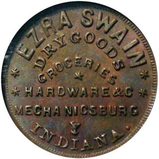 1863 Mechanics Indiana Civil War Token Ezra Swain R6 Rare Town Ngc Ms65