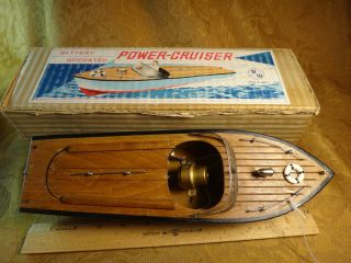 Vintage Battery Operated Power - Cruiser Boat Made In Japan W/ Box - S&h Usa