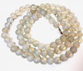 Antique 35” Long Chinese Handmade Moonstone Glass Bead Necklace 140g