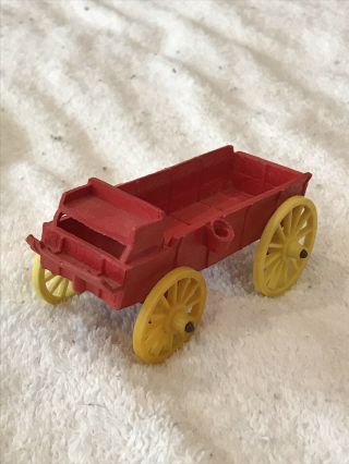 Vintage Made In Usa Toy 5 1/2 " Long Rubber Plastic Auburn Horse Wagon