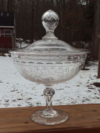 Early French Cut Glass Covered Compote
