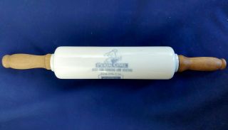Antique Milk Glass Rolling Pin With Wood Handles And Pekin Coal Logo