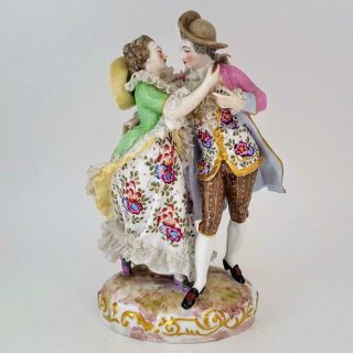 Antique 19th Century Dresden Lace Porcelain Lovers Figurine Group 1