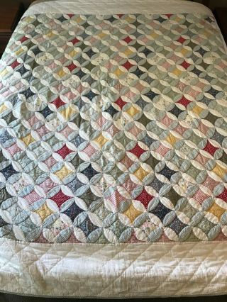 Vintage Quilt Circle Stars Patchwork White Backing Hand And Machine Sewn 84 " X88 "