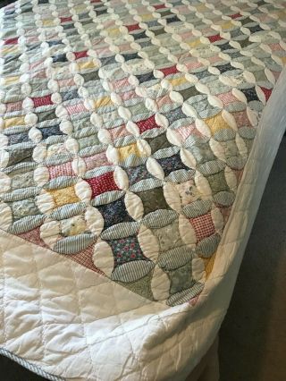 Vintage Quilt Circle Stars Patchwork White Backing Hand and Machine Sewn 84 