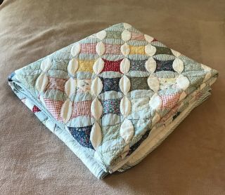 Vintage Quilt Circle Stars Patchwork White Backing Hand and Machine Sewn 84 